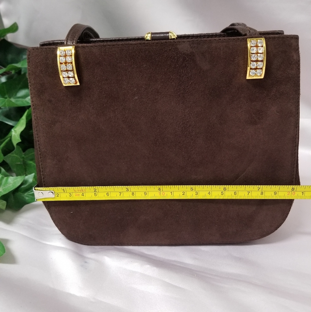 Henri Bendel RARE Vintage Brown Suede Swarovski Crystal Crossbody Made in Italy - Picture 14 of 15